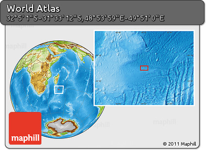 Physical Location Map of the Area around 31° 49' 7" S, 49° 22' 30" E