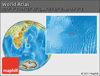 Physical Location Map of the Area around 31° 49' 7" S, 49° 22' 30" E