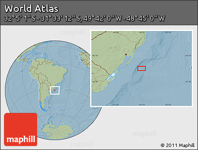 Savanna Style Location Map of the Area around 31° 49' 7" S, 49° 13' 30" W, hill shading