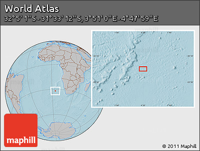 Gray Location Map of the Area around 31° 49' 7" S, 4° 19' 30" E, hill shading