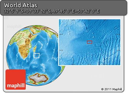 Physical Location Map of the Area around 31° 49' 7" S, 50° 13' 30" E