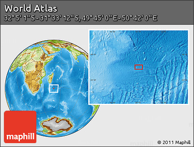 Physical Location Map of the Area around 31° 49' 7" S, 50° 13' 30" E