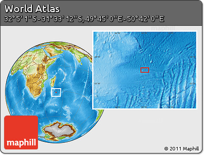 Physical Location Map of the Area around 31° 49' 7" S, 50° 13' 30" E