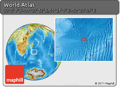 Physical Location Map of the Area around 31° 49' 7" S, 51° 55' 29" E