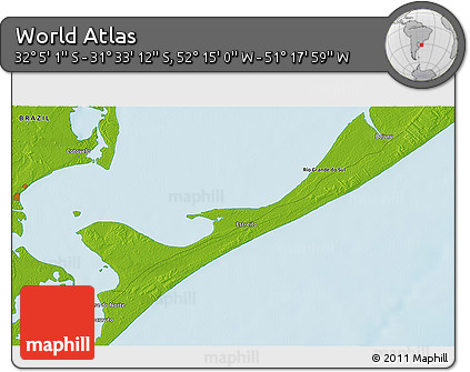 Physical 3D Map of the Area around 31° 49' 7" S, 51° 46' 29" W