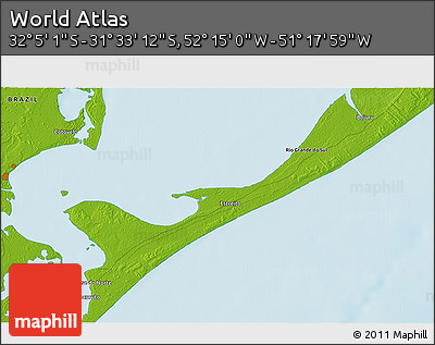 Physical 3D Map of the Area around 31° 49' 7" S, 51° 46' 29" W