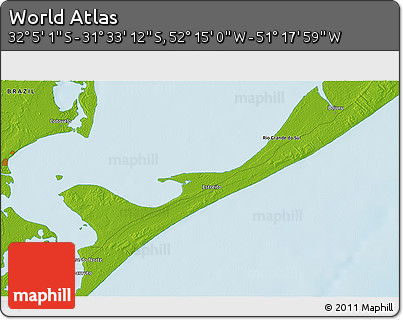 Physical 3D Map of the Area around 31° 49' 7" S, 51° 46' 29" W