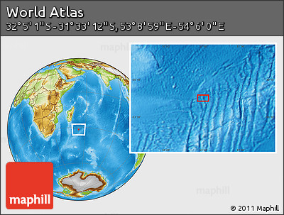 Physical Location Map of the Area around 31° 49' 7" S, 53° 37' 30" E