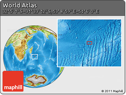 Physical Location Map of the Area around 31° 49' 7" S, 53° 37' 30" E