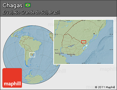 Savanna Style Location Map of Chagas, hill shading
