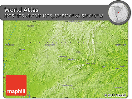 Physical Map of the Area around 31° 49' 7" S, 53° 28' 30" W