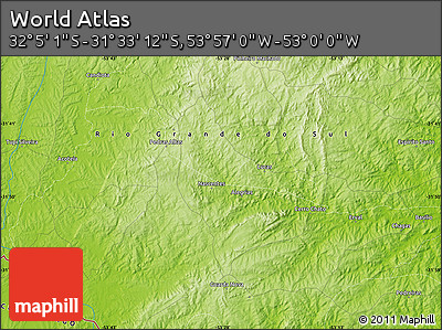 Physical Map of the Area around 31° 49' 7" S, 53° 28' 30" W
