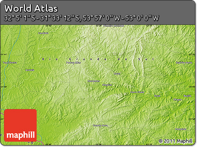 Physical Map of the Area around 31° 49' 7" S, 53° 28' 30" W