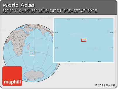 Gray Location Map of the Area around 31° 49' 7" S, 55° 19' 30" E
