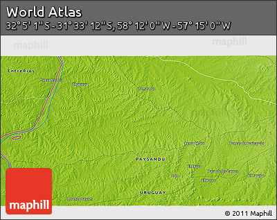 Physical 3D Map of the Area around 31° 49' 7" S, 57° 43' 30" W