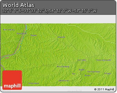 Physical 3D Map of the Area around 31° 49' 7" S, 57° 43' 30" W