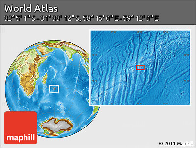 Physical Location Map of the Area around 31° 49' 7" S, 58° 43' 30" E
