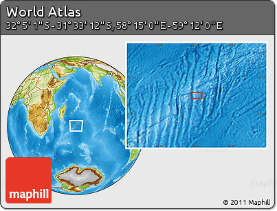 Physical Location Map of the Area around 31° 49' 7" S, 58° 43' 30" E