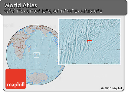 Gray Location Map of the Area around 31° 49' 7" S, 61° 16' 29" E, hill shading