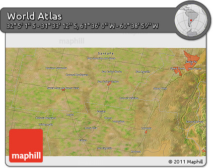 Satellite 3D Map of the Area around 31° 49' 7" S, 61° 7' 30" W
