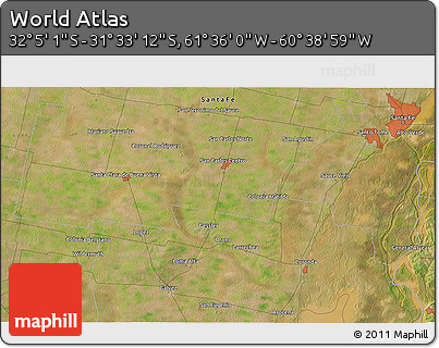 Satellite 3D Map of the Area around 31° 49' 7" S, 61° 7' 30" W