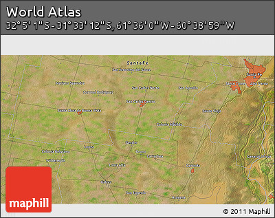 Satellite 3D Map of the Area around 31° 49' 7" S, 61° 7' 30" W