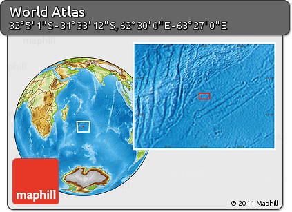 Physical Location Map of the Area around 31° 49' 7" S, 62° 58' 30" E