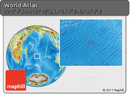 Physical Location Map of the Area around 31° 49' 7" S, 68° 55' 30" E