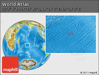 Physical Location Map of the Area around 31° 49' 7" S, 68° 55' 30" E