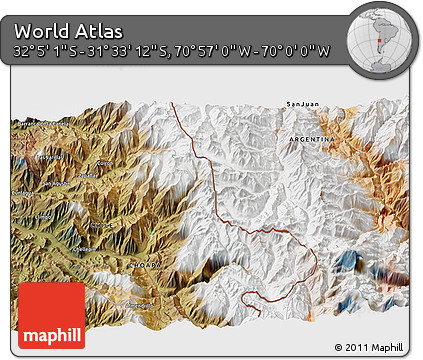 Satellite 3D Map of the Area around 31° 49' 7" S, 70° 28' 29" W