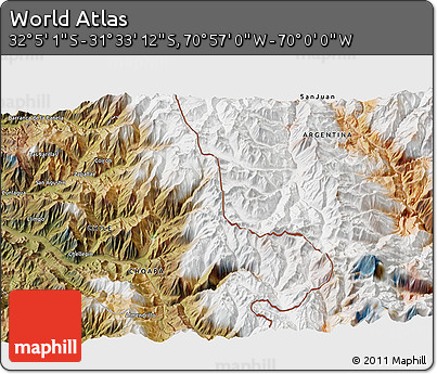 Satellite 3D Map of the Area around 31° 49' 7" S, 70° 28' 29" W