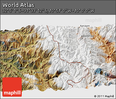 Satellite 3D Map of the Area around 31° 49' 7" S, 70° 28' 29" W