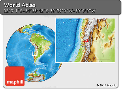 Physical Location Map of the Area around 31° 49' 7" S, 70° 28' 29" W