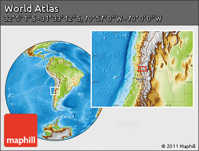 Physical Location Map of the Area around 31° 49' 7" S, 70° 28' 29" W