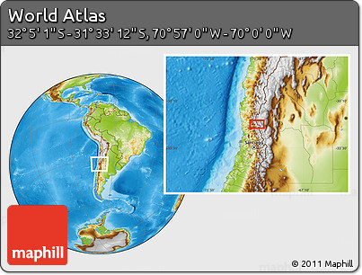 Physical Location Map of the Area around 31° 49' 7" S, 70° 28' 29" W