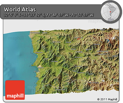 Satellite 3D Map of the Area around 31° 49' 7" S, 71° 19' 29" W