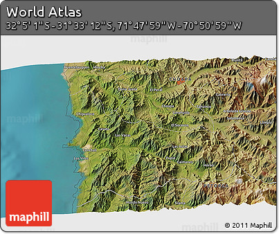 Satellite 3D Map of the Area around 31° 49' 7" S, 71° 19' 29" W