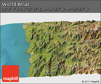 Satellite 3D Map of the Area around 31° 49' 7" S, 71° 19' 29" W