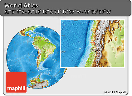 Physical Location Map of the Area around 31° 49' 7" S, 71° 19' 29" W