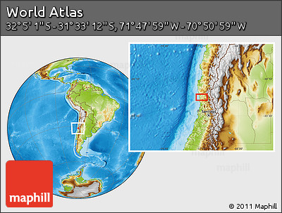 Physical Location Map of the Area around 31° 49' 7" S, 71° 19' 29" W