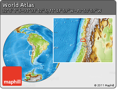 Physical Location Map of the Area around 31° 49' 7" S, 71° 19' 29" W