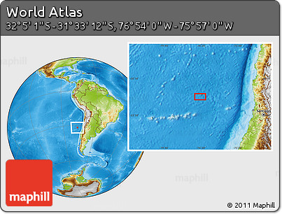 Physical Location Map of the Area around 31° 49' 7" S, 76° 25' 30" W