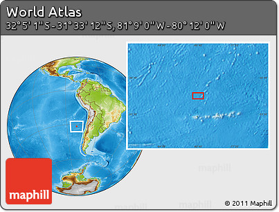 Physical Location Map of the Area around 31° 49' 7" S, 80° 40' 30" W