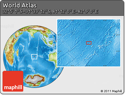 Physical Location Map of the Area around 31° 49' 7" S, 81° 40' 30" E