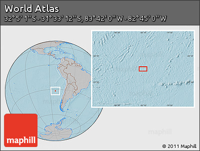 Gray Location Map of the Area around 31° 49' 7" S, 83° 13' 29" W, hill shading