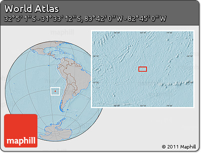 Gray Location Map of the Area around 31° 49' 7" S, 83° 13' 29" W, hill shading