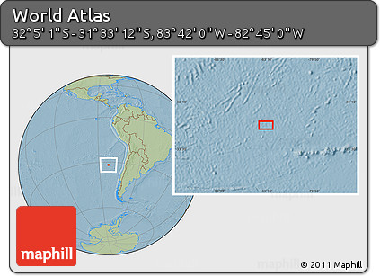 Savanna Style Location Map of the Area around 31° 49' 7" S, 83° 13' 29" W, hill shading