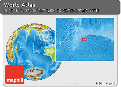 Physical Location Map of the Area around 31° 49' 7" S, 89° 19' 29" E