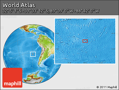 Physical Location Map of the Area around 31° 49' 7" S, 89° 10' 30" W