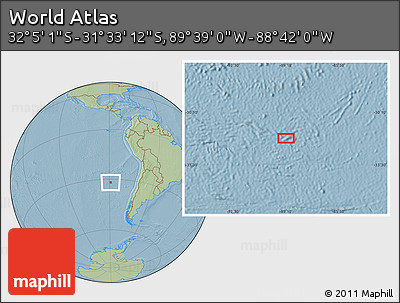 Savanna Style Location Map of the Area around 31° 49' 7" S, 89° 10' 30" W, hill shading